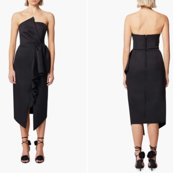 Elliatt Reception Cascade Ruffle Strapless Midi Length Dress | Size XS - Picture 4 of 14